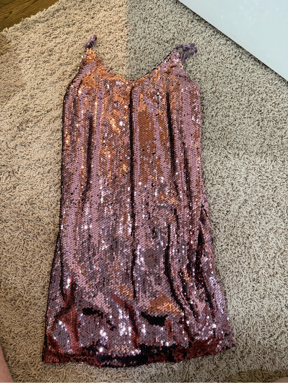 Allegra K Rose Gold Sequin Midi Slip Dress